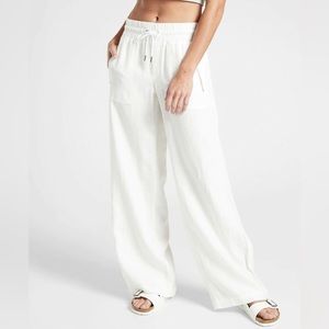 Athleta Cabo Linen Wide Leg Pant in White